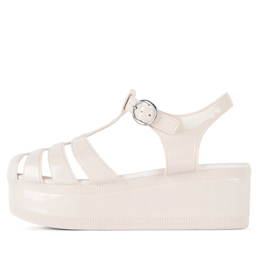 NWT Jeffrey Campbell Candied Cream Shiny Platform Fisherman Jelly Sandals - Picture 5 of 12